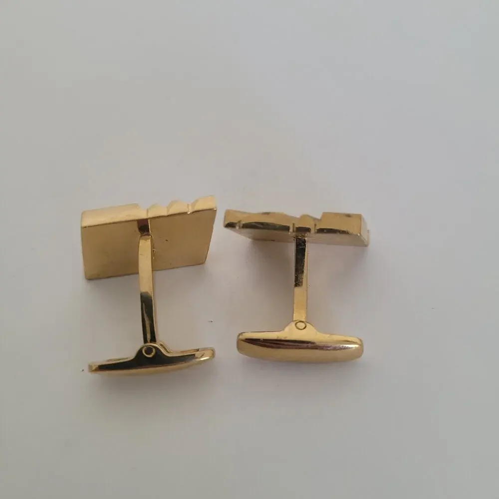 Yves Saint Laurent YSL Gold Tone Silver 925 Logo Cufflinks Designer Retro